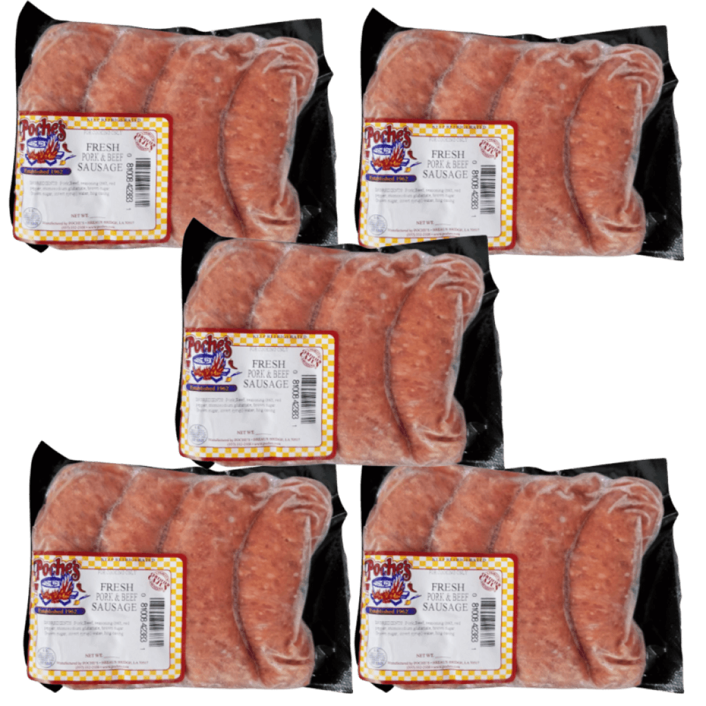 Poche's Fresh Beef & Pork Sausage 1 LB Pack of 5